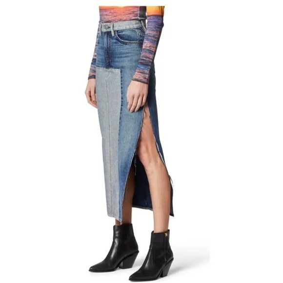 Hudson Womens Size 26 Pencil Jean Skirt Paneled Patchwork Midi Side Slit